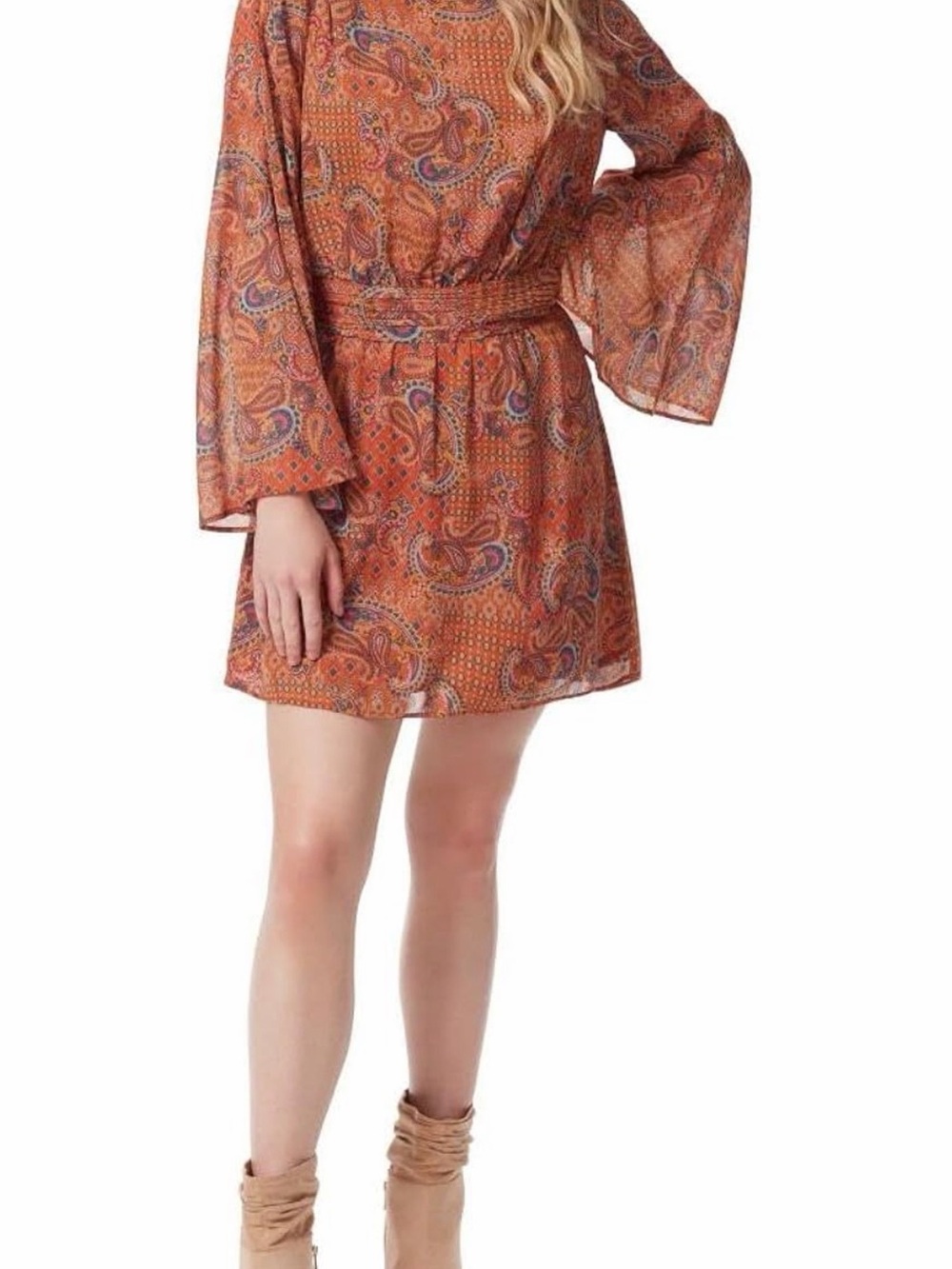 Jessica Simpson Orange Paisley Smocked-Waist Mini Dress